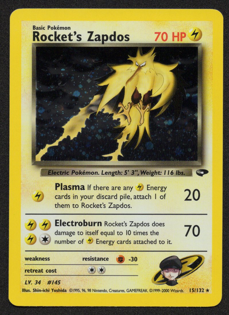 Rocket's Zapdos Holofoil 15/132 (NM) (Gym Challenge)