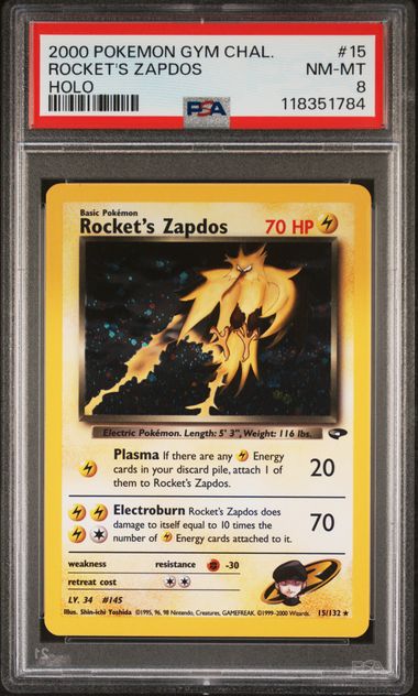 Rocket's Zapdos Holofoil Gym Challenge PSA 8